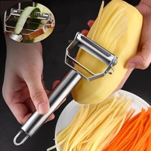 Stainless Steel 4-in-1 Multifunctional Fruit & Vegetable Peeler - Efficient Cutter, Slicer, Shredder & Scraper for Potatoes, Carrots, Melons - Ergonomic Kitchen Tool for Home & Dorm Essentials, Sleek Metallic Finish | Durable Kitchenware, Vegetable Slicer And Chopper