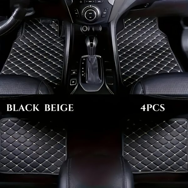 [Heavy-Duty Car Floor Mats] 4pcs Heavy-Duty Anti-Slip Car Floor Mats | Full Coverage for Driver, Passenger, Rear Seats & Console - PU Leather Non-Slip Surface, All-Weather Protection, Easy to Clean, Scratch-Resistant, Diamond Pattern Design - Fit for Cars, Trucks, SUVs, Vans