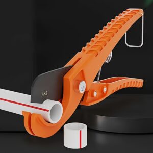 Durable Ratchet PVC Pipe Cutter, 0-32mm Adjustable Tension Screws & Metal Clips for Precise Cutting - Orange Plastic Body with Textured Grip Handle, Ideal for PEX and Pipe Maintenance, Plumbing Tools, Functional Design, Sturdy Construction