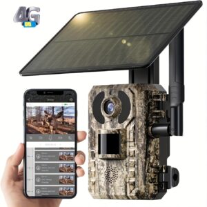 3G/4G LTE Trail Camera with 4K Live View, Support Phone APP Live View And Playback, Action Activation And 0.2 Second Trigger Time, Auto HD Night Vision, Built-in SIM Card, with Solar Panel