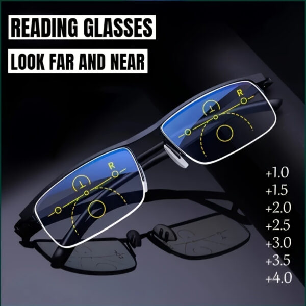 3-pair Two-in-one Progressive Multi-focus Metal Half-frame Reading Glasses Classic Fashionable One-lens Two-purpose Three-color Random Matching
