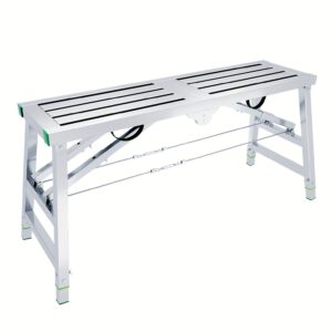 15.75'' Width Work Platform Steel Folding Step Ladder Thicken Scaffolding Portable Stage Adjustable Height Work Drywall Bench Heavy Duty Equipment Max Load 1102Lbs For RV Cleaning High Painting Walls Decorating Cleaning Car Washing'