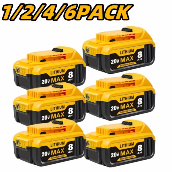 8.0Ah 20V Lithium-Ion Replacement Batteries for Dewalt Cordless Tools - Compatible with DCB200, DCB205, DCB206 & More, Workshop Equipment, Power Tool Accessories, Durable Construction, Tool Accessory, Longlasting Charge, Highcapacity Battery, Rechargeable Battery Pack, Tool Battery Pack