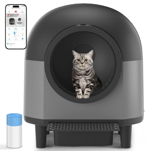 Self Cleaning Cat Litter Box Extra Large Automatic Litter Box For Multiple Cats - Odor-Free Waste Disposal Litter Robot With App Control Ambient Light, Without Battery