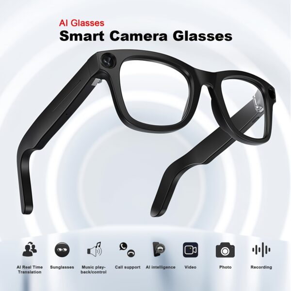 AI Smart Glasses, Supporting Touch Control And AI Chat GPT Model. AI Intelligence, 8 Million Pixel HD, Anti-shake Function. Real-time Translation. Blue Light Protection, Dual Microphones for Noise Reduction. 4K HD Recording + Wireless Calling. Ideal for Cycling, Driving, Fishing, Office Use, And Travel FPV Recording - Perfect Gift., Office Wearable Tech, Cycling Goggles, Sleek Wearable Tech, Modern Smart Glasses, Durable Construction, Advanced Technology, Antishake Stabilization, Gafa