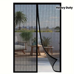 [Magnetic Door Screen] Magnetic Heavy-Duty Door Curtain | Self-Sealing Insect Screen with Magnetic Closure, Semi-Transparent Window/Door Screen for Privacy & Light - Easy Installation for Patio, Living Room, Bedroom - Modern Minimalist Black Mesh Design - Durable Polyester Fiber Ventilation Barrier