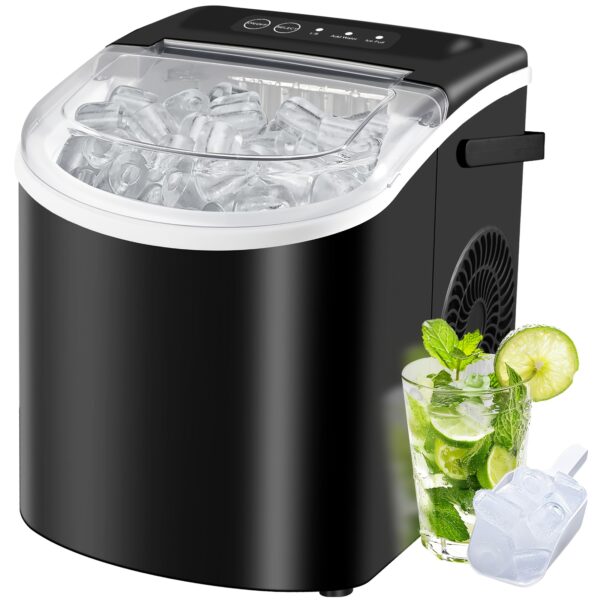 (Christmas Special Offer)Hailang Countertop Ice Maker With Handle, Makes 26 Pounds Of Ice In 24 Hours, 9 Blocks Of Ice In 7 Minutes, Self-Cleaning Portable Ice Maker With Basket And Scoop For Home/Kitchen/Camping/RV. (Black) Christmas Gift)(
