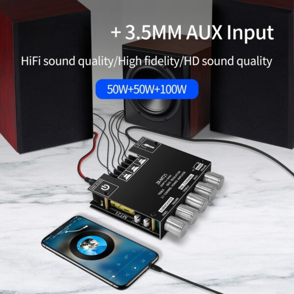 2.1 Channel Audio Power Amplifier Board 50W×2+100W with Treble and Bass Control for DIY Speaker Home Theater, Speaker Upgrade, Professional Board, Precision Engineering, Treble Adjustment, Music Lovers