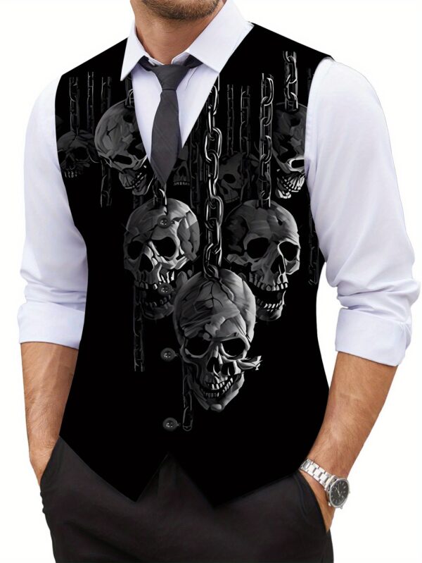 Men's Gothic Skeleton Vest - Button-Up Front, Non-Stretch Fabric for Durability - Everyday & Special Occasions - Edgy Layering Piece for Punk, Heavy Metal Events - All-Season Men's Outerwear, Punk Fashion, Bold Print, Highquality Finish, Statement Piece, Alternative Style
