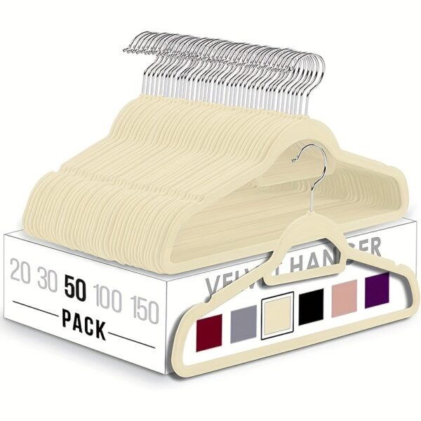 20/ 50 Pack Velvet-Flocked Non-Slip Hangers, Deluxe Slimline Suit Hangers Space Optimized, Reinforced Thick Clothes Hangers for Winter Coats & Knitwear