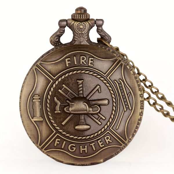 Vintage Steampunk Bronze Firefighter Pocket Watch - Quartz Movement, Alloy Case, World Time, Retro Design with "FIGHTER" Emblem - Ideal Gift for Men and Women, Firefighter Gifts