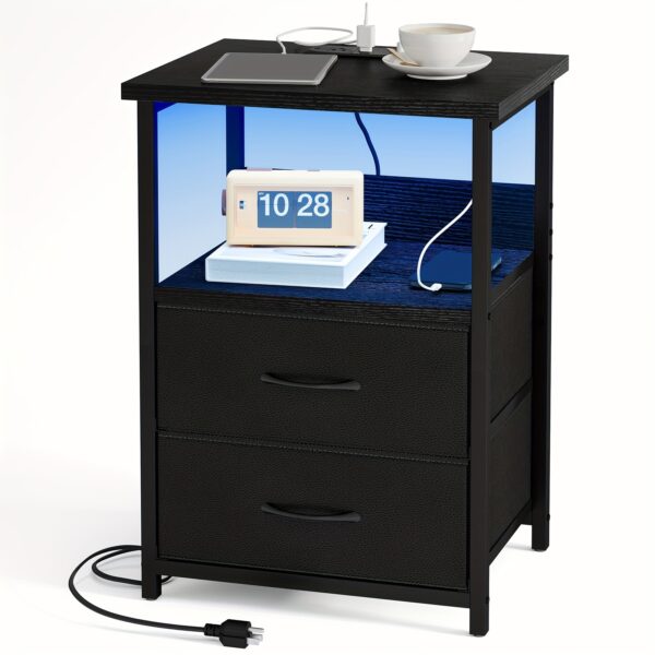 TOMNK 1/2pcs NightStand, Display Stand With 2/3/4 Drawers, LED Nightstand 1/2 Set With Charging Station For Bedroom, Fabric Storage Drawers With PU Finish, Storage Table For Living Room, School Storage, Multiple Colors, For Halloween And Christmas