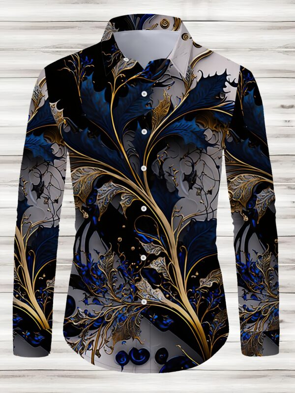 Men's Retro Floral Patterns Print Long Sleeve Shirt For Spring And Fall, Casual Comfy Shirt As Gift