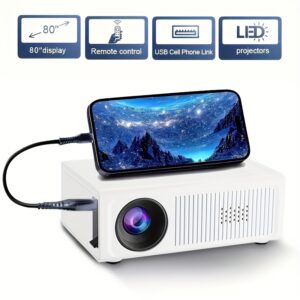 Portable Mini Projector, Full HD Native 1080P, Suitable As A Gift, And for Home And Outdoor Viewing, Equipped with USB Interface And Control, Compatible with Smartphones/tablets/laptops/TV Sticks LCD Display, Power Supply, Button Control, Large Screen Display | Modern Projector | Compact Design, Movie Projectoratible with IOS, Android, Windows And Other Systems - with Remote Control, Suitable for Smartphones, PS4 And USB Devices
