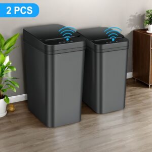 d5598cbe-1d5b-4d97-9b92-adca9597c3ad.jpg 2 Pack - 4.5 Gallon & 2.8 Gallon Smart Trash Can Sensor Motion Slim Touchless Bathroom Trash Can - Trash Bin with Lid - Electric, Narrow, Plastic, Auto Open - Small Automatic Garbage Can