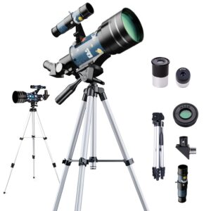 High-Powered 150X Magnification Astronomical Telescope for Adults & Beginners - 70mm Aperture 300mm Refractor Telescope with 2 Eyepieces, Adjustable Tripod & Moon Filter - Portable Telescope with Stargazing Accessories, Durable Construction for Stargazing, Planets, Moon, and Deep Sky Observation, Celestial Viewing, Compact Design, Precision Optics, Sturdy Build, Amateur Astronomers, Planet Observation, Lightweight Scope, Highquality Optics, Beginner Scope, Beginner Astronomers