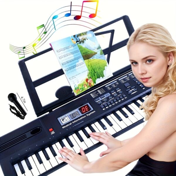 61-Key Portable Digital Piano Keyboard with Built-in Microphone - USB-Powered Electronic Keyboard, LCD Display, 61-Key Full Piano Layout, for Home, Studio, Travel - Ideal for Beginners, Professionals, Gifts - Compatible with USB-C Devices, Piano Accessories, Home Music Practice, Sleek Design, Durable Construction, Beginner Musicians, Professional Instrument, Compact Design, Sturdy Build, Beginner Pianists