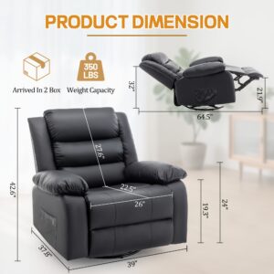 360° Rotating Extra-Large Recliner Chair with Massage & Heating Functions, Manual Adjustable Wide Rocking Recliner for Adults - Black Cat Claw Faux Leather, Ergonomic Design with Side Pockets, Mother's Day/Father's Day Gift, Living Room Furniture, Relaxing Lounge Chair, Sponge Padding