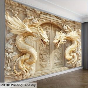 Epic Dragon Tapestry Wall Hanging - Majestic Golden Dragons with Ornate Doorway Design, Intricate Asian-Inspired Art, Polyester Fabric Horizontal Wall Decor for Living Room, Bedroom, Office & Party | Easy-to-Hang Indoor Decorative Tapestry, Ideal Creative Gift for Home & Fantasy Lovers, Tapestry Wall Hanging Extra Large, Wall Tapestry Extra Large Size, Tapestrie Large Size, Bohemian Background Cloth, Extra Large Wall Tapestry, Tapestry For Bedroom, Tapestry, Flag For Bedroom, Cheap