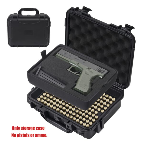 Lockable Hard Shell Gun Case - Durable Firearm & Ammo Storage Box for 9x19mm, 9mm Luger, 380ACP, 38 S&W, 32 S&W,.40 S&W (Case Only)
