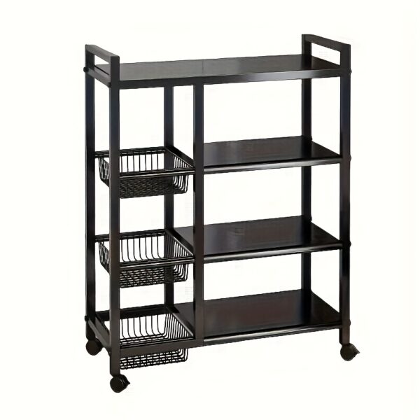 d6bf38cb-ccd7-4c23-9b61-8087e1962142.jpg 1pc Movable Storage Rack, Adjustable 4-storey Kitchen Shelf With 3 Wire Baskets, Kitchen Organizer And Storage, Metal Shelf Rack With Wheels, Suitable For Garage, Pantry, Bathroom, Closet, Warm House Gift, New Home, Standing Shelf