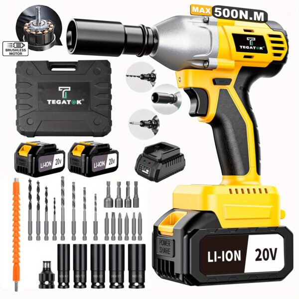 Cordless Impact Wrench, Power Impact Gun 1/2 (430N.m), 2400 RPM Brushless Impact Driver with 4000mAh Battery, Fast Charger, 5 Sockets & Tool Box, 3-in-1 Electric Impact Wrench for Car