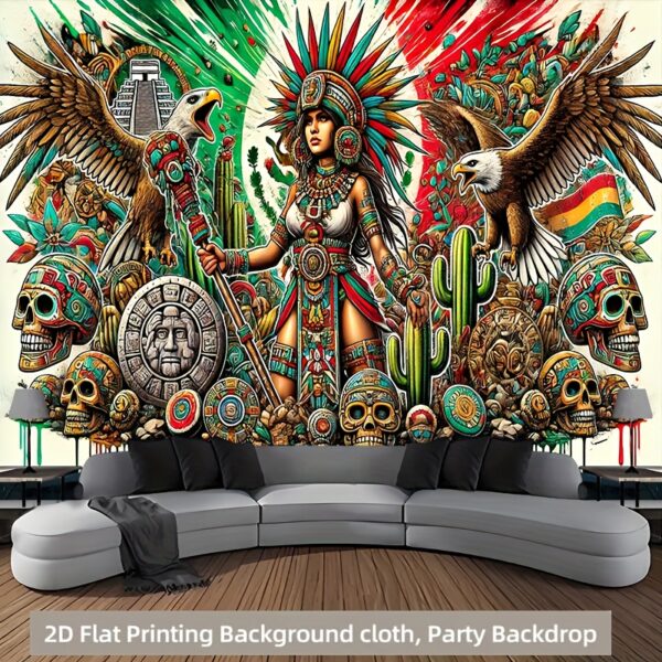 d6d060b8-074b-47b6-8e2e-27ef340d6d1a.jpg 2D Flat, 1pc Aztec Warrior Eagle Wall Tapestry - Vibrant Polyester 71x91 Inch, No Power Needed, Easy to Hang, Durable Indoor/Outdoor Decor for Living Room, Bedroom, Office, Patio, Weddings, Birthdays, Anniversaries, All-Season Home & Party Decoration, Mexican Home Decor, Outdoor Decoration, Intricate Patterns, Easyhang Design, 2D Flat