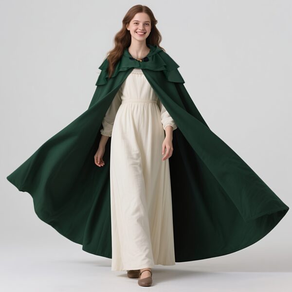 L'VOW Renaissance Hooded Cloak - Vintage Viking Costume Halloween Medieval Cape with Hood, Black & White Contrast Design, Polyester Blend for Cosplay, Costume Parties, and Themed Events, Halloween Costume