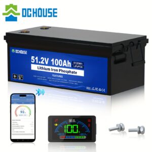 DC HOUSE 48V 100Ah Lithium Golf Cart Battery with Wireless, Lithium Iron Phosphate (LiFePO4), Built-in LCD Monitor & 200A BMS, Heavy-Duty Deep Cycle Battery, Compatible with Club Car, Yamaha, RV, Marine, Off-Grid - Lightweight, Long-Lasting for Golf Carts, Trucks, Boats, Solar Systems, Marine Power Supply, Modern Power Solution, Highperformance Energy Storage, Smart Power Management, Truck Drivers