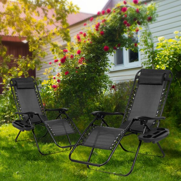 d7a9c859-6fe2-4d34-ae23-f79a0728fde4.jpg Set Of Two Patio Outdoor Adjustable Leisure Recliners, Zero Gravity Recliners, Suitable For Outdoor Camping And Beach Leisure, With Cup Holder