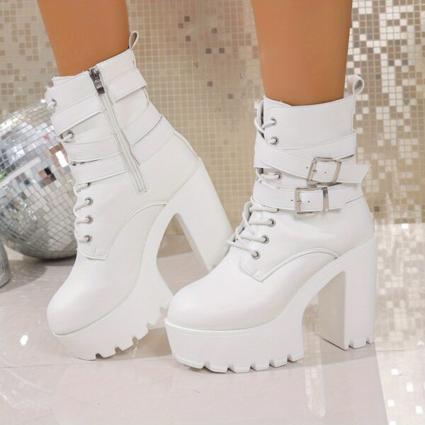 d7e55754c23947bdbd2379d2ce4f4fe5-goods.jpeg Women'S Chunky Platform Boots - All-Season Zipper Closure, Slip-Resistant Rubber Sole, Cushioned Insole - Elegant White Boots for Parties, Travel, Everyday - Extended Sizes Available - Synthetic Cover Shoes, Party Footwear, Sleek Boot Design, Textured Fabric Finish, Travel Shoes, Stylish Footwear, Durable Construction, Fashion Lovers