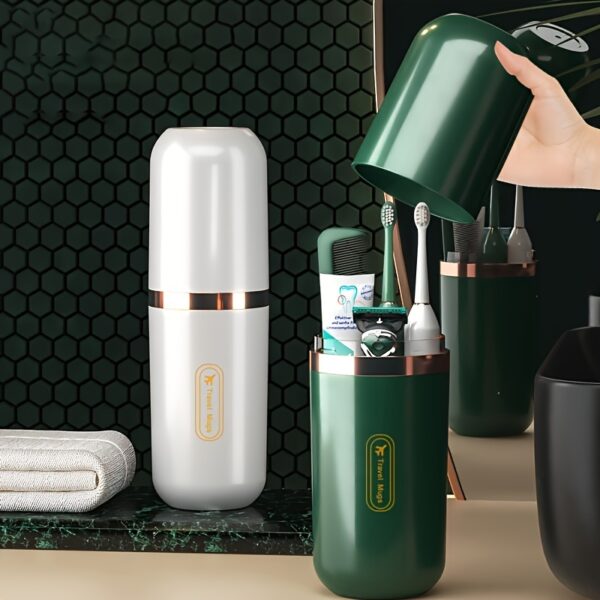 Portable travel toothbrush and toothpaste storage set - including toothbrush, toothpaste, mouthwash cup - perfect for both home and outdoor use - perfect holiday gift, travel hygiene essentials, durable structure, toothbrush holder