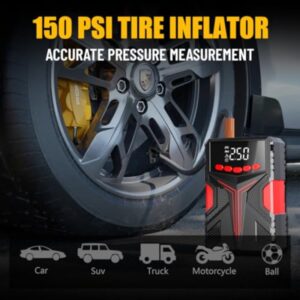 Car Jumper Starter Portable with 150PSI Air Compressor Tire Inflator 3000A Battery Charger for 10.0L Gas 8.0L Diesel Jump Box Pack with Storage Case and Jumper Cable