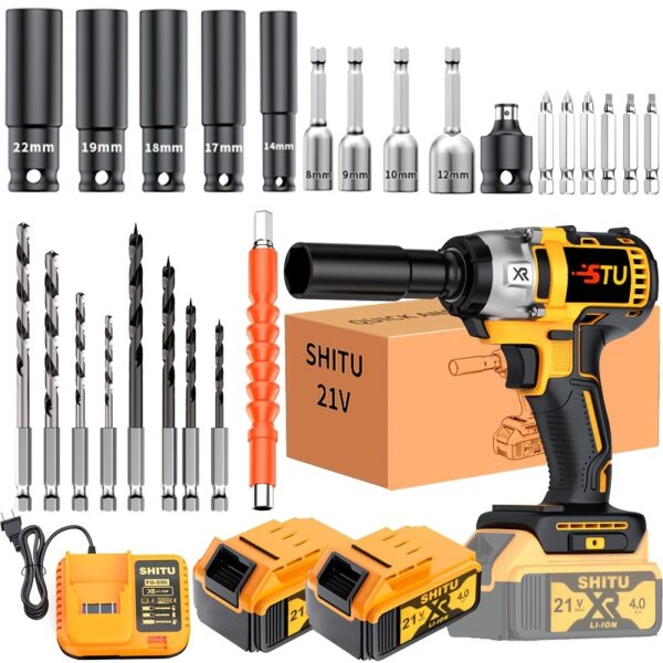 21V Brushless Electric Impact Wrench, Multifunctional Wrench, Can Tighten Screws, Cordless Lithium Drill, Lithium Battery Wrench, Men'S Tool, Fast Charger, Very Suitable For Home And Car Use, Holiday Gift, Ideal Gift For Men, Husbands And Fathers