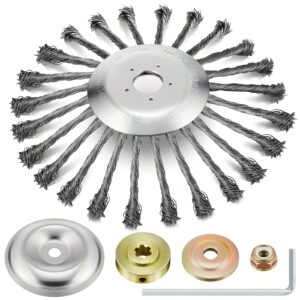 10-Inch Metal Wire Weed Brush Cutter Blade Kit for Garden Trimmers - Includes Installation Accessories & Fixing Nut, Ideal for Rust & Moss Removal, Compatible with Gas-Powered Lawn Mowers, Weeder Trimmers