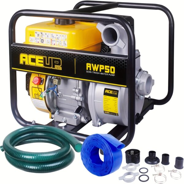 d9b02743-47dd-477c-8883-529d7b01b697.jpg Aceup Energy 7HP 208cc Gas-Powered Semi Trash Water Pump - 158 GPM High Flow Portable Heavy-Duty Irrigation Pump with Hoses, EPA Compliant, Gas-Powered (No Battery/Electricity) for Construction, Water Pump For Swimming Pool, Pool Pump And Filter