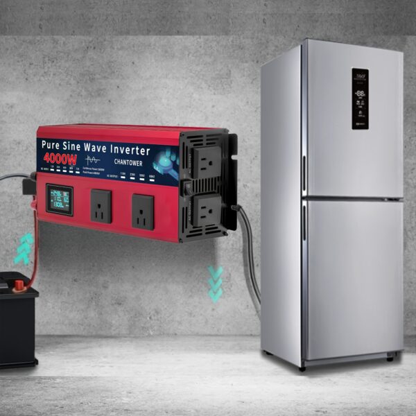 4000W Pure Sine Wave Inverter 12V/24V AC To 110V-120V DC Converter, 4 US Outlets With Smart Displays, Solar Power Inverter Power Bank For For Home, RV, Truck, Without Battery