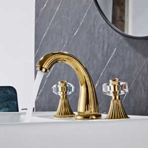 Bathroom Sink Faucet, Bathroom Faucet 3 Hole, Faucet For Bathroom Sink, Vessel Golden Modern Unique Elegant Luxury Bathroom Faucets For Vanity With Supply Hoses, Golden Bathroom Faucet, Bathroom Faucets For Sink 3 Hole, Lavamanos De Bano Modernos