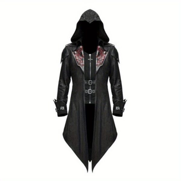 da05003f9a99460a88950d477a2e390a-goods.jpeg Medieval Steampunk Hooded Jacket with Hood & Cape - Gothic Tailcoat Costume for Men & Women, Renaissance Fairs, Cosplay Events, Themed Parties - Elegant Streetwear Outerwear with Intricate Design & Functional Pockets (Costume Apparel) - Black & Burgundy Color Options, Full-Length Zipper Closure, Fitted Cuffs & Closures, Rich Red or Black Fabric, Perfect for Halloween & Cosplay Events, Halloween Costume, Halloween Costume Men, Halloween Costumes, Halloween Costume Women,