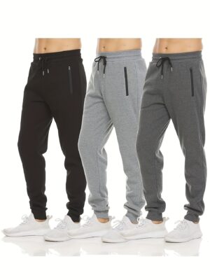 3pcs Mens Sweatpants Fleece Casual Sport Joggers For Men Athletic Pants With Zipper Pocket S-3XL