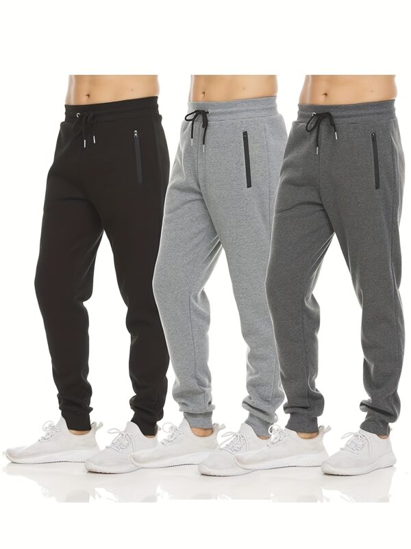 3pcs Mens Sweatpants Fleece Casual Sport Joggers For Men Athletic Pants With Zipper Pocket S-3XL
