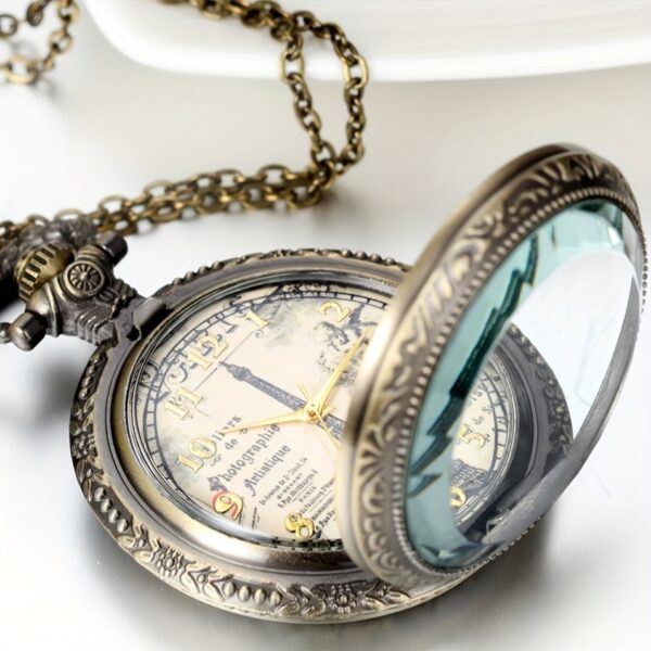 JEWELRYWE Vintage Roman Numeral Watch Necklace - Antique Bronze Finish, Quartz Movement, Intricate Design with Butterfly & Eiffel Tower Motifs, Perfect for Men'S Fashion, Christmas, Valentine'S Day, Thanksgiving, Gift for Him | Vintage Style | Alloy Case, Jewelry