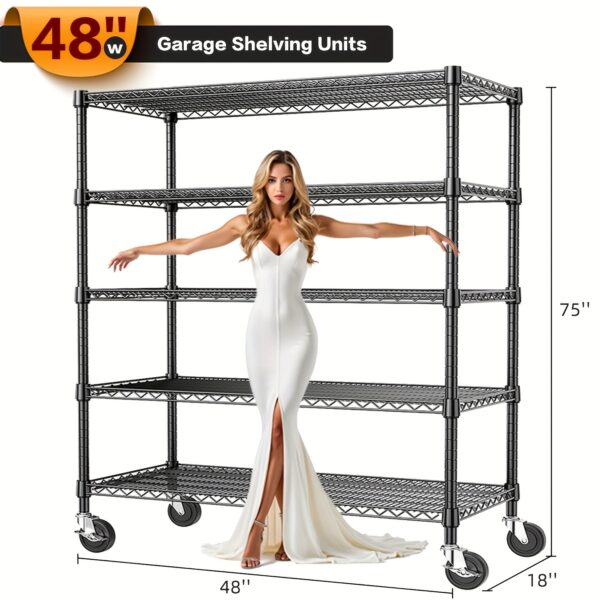 1750 lbs Steel Storage Shelving 5-Tier Utility Shelving Unit Steel Organizer Wire Rack for Home, Kitchen, Office, Garage, 1750 LBS Capacity 17.7" D x 47.2" W x 72.3" H