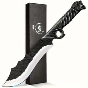 9 Inch High Carbon Stainless Steel Chef Knife - Hand-Forged Razor-Sharp Professional Kitchen Knife with Tiger Head Handle, Ergonomic Non-Slip Grip, Multi-Purpose Meat Cleaver & Boning Knife, Includes Gift Box, Culinary Preparation, Intricate Pattern Handle, Durable Blade Construction, Precision Cutting Tool, Highquality Craftsmanship, Culinary Students
