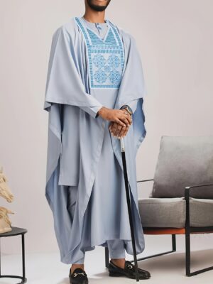 [Traditional African Set] Embroidered African Three-Piece Traditional Set for Men | Agbada Dashiki Shirt and Pants Suit with Loose, Flowing Design - Suitable for Weddings, Parties, Banquets, Birthdays, Gatherings, Cocktails, and Everyday Events
