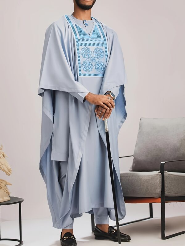 [Traditional African Set] Embroidered African Three-Piece Traditional Set for Men | Agbada Dashiki Shirt and Pants Suit with Loose, Flowing Design - Suitable for Weddings, Parties, Banquets, Birthdays, Gatherings, Cocktails, and Everyday Events