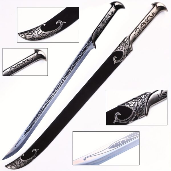 dc28fc49-48a4-4e2f-b489-3eb64934ca18.jpg The Hobbit Thranduil Sword Replica - Stainless Steel Blade, Intricate Elven Design, 27.5"/33"/37.8" Lengths, Cosplay & Martial Arts Accessory, Halloween Costume, Christmas Gift, Collectible Decoration (Not Sharp), Cosplay Accessory | Elven Design Sword | Metallic Hilt, Hobbit Decor