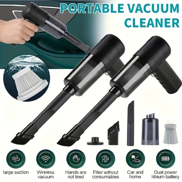 dc8af5a6-ff38-4d78-9d93-c02e76dcc406.jpg 1pc Cordless Handheld Vacuum Cleaner - Portable Blow And Suction With Side Brushes, Anti-Tangling Hair, Low Noise 40dB, 4.5KPa Suction, For Car, Keyboard, Laptop, Office Dust, With Crevice Tool, Without Battery