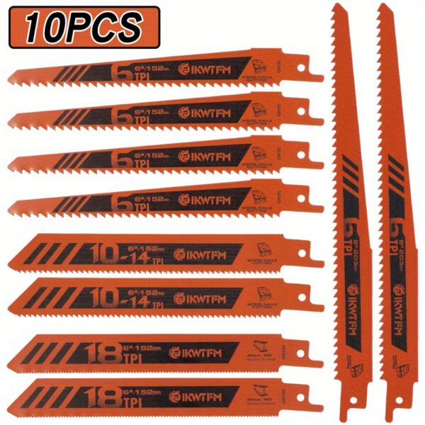 10pcs Reciprocating Saw Blade Set, Metal And Wood Cutting Saw Blades