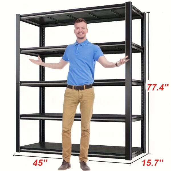 3000LBS Heavy Duty Adjustable Metal Shelving Unit - 4/5-Tier Extra Tall Heavy-Duty Storage Shelves with Adjustable Height, 72" Height, 40" Width, 20" Depth, 3000LB Capacity per Level, Freestanding Garage, Pantry, Warehouse Shelving - Easy Assembly, Sturdy Metal Frame, Space-Saving Design for Home, Office, Workshop - Black Metal Shelving System